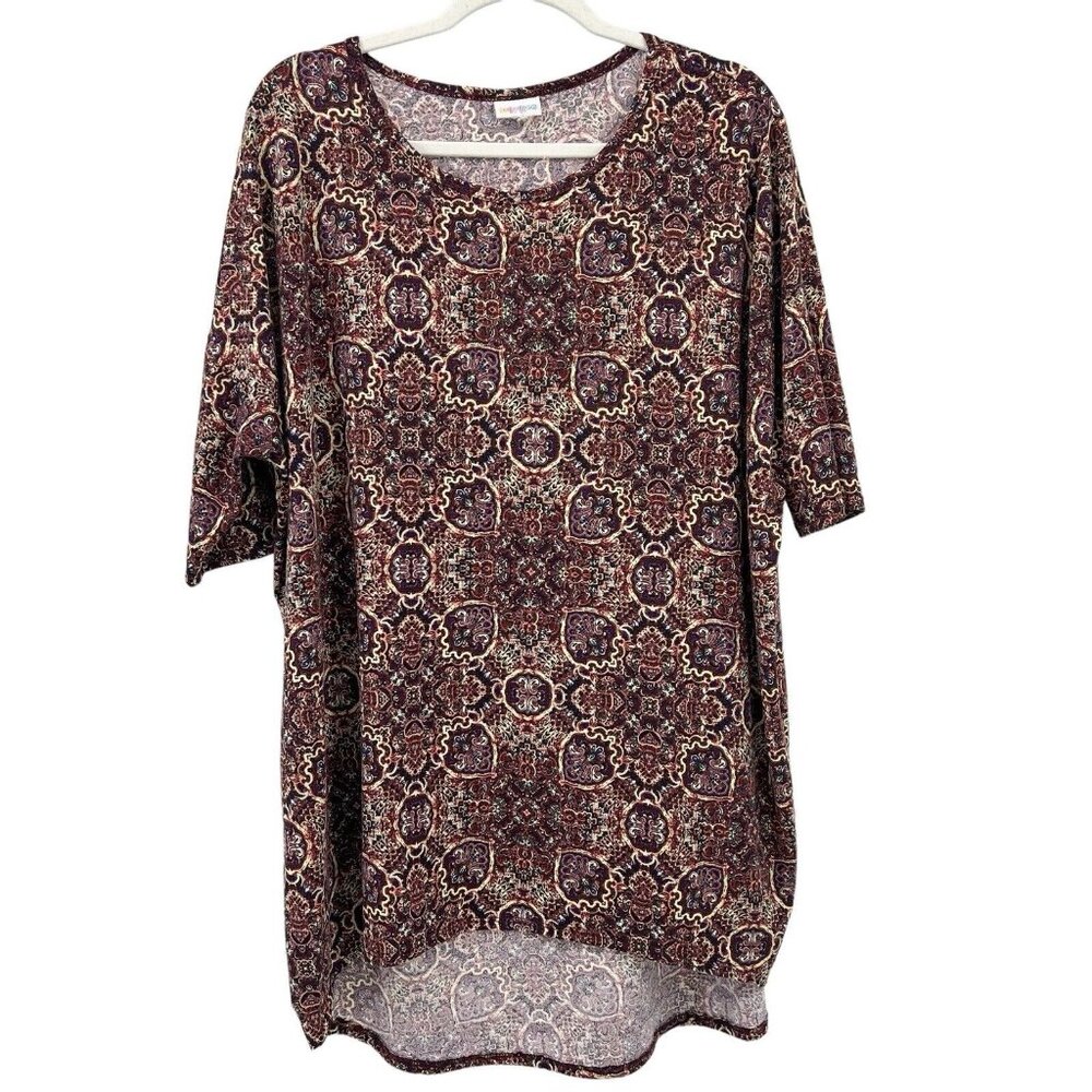 LuLaRoe Burgundy Boho Artsy Cottage Core Print Casual‎ Tunic Top Womens Size XL